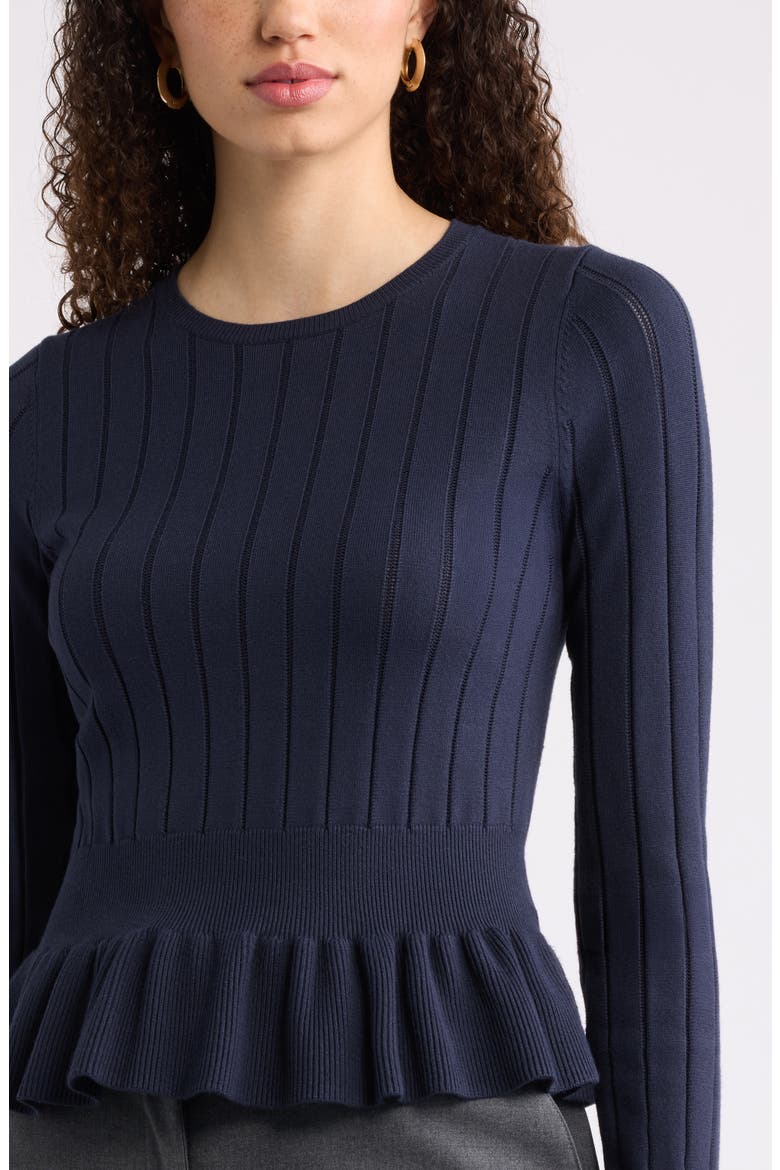 Ruffled Peplum Sweater, Alternate, color, NAVY NIGHT