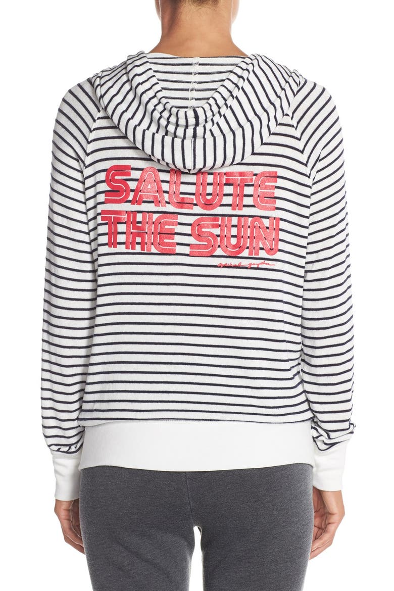 'Retro Salute Savasana' Stripe Full Zip Hacci Hoodie, Alternate, color, NAVY