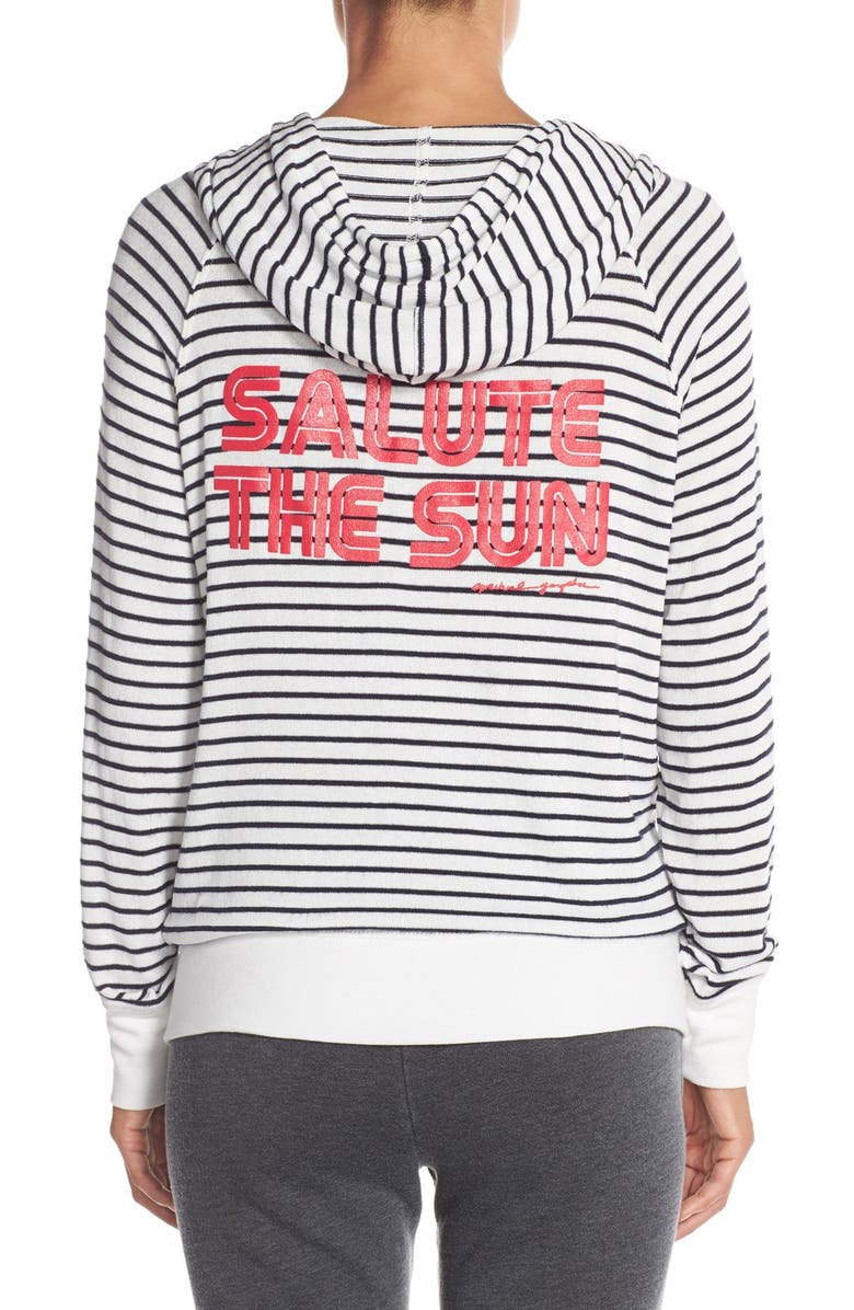 Spiritual Gangster 'Retro Salute Savasana' Stripe Full Zip Hacci Hoodie, Alternate, color, 