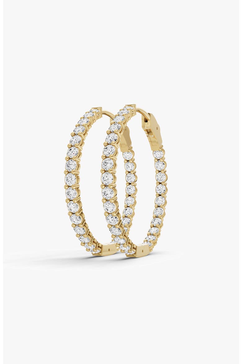 14K Gold 7 ct Earrings Round In & Out Diamond Hoops, Alternate, color, Yellow Gold