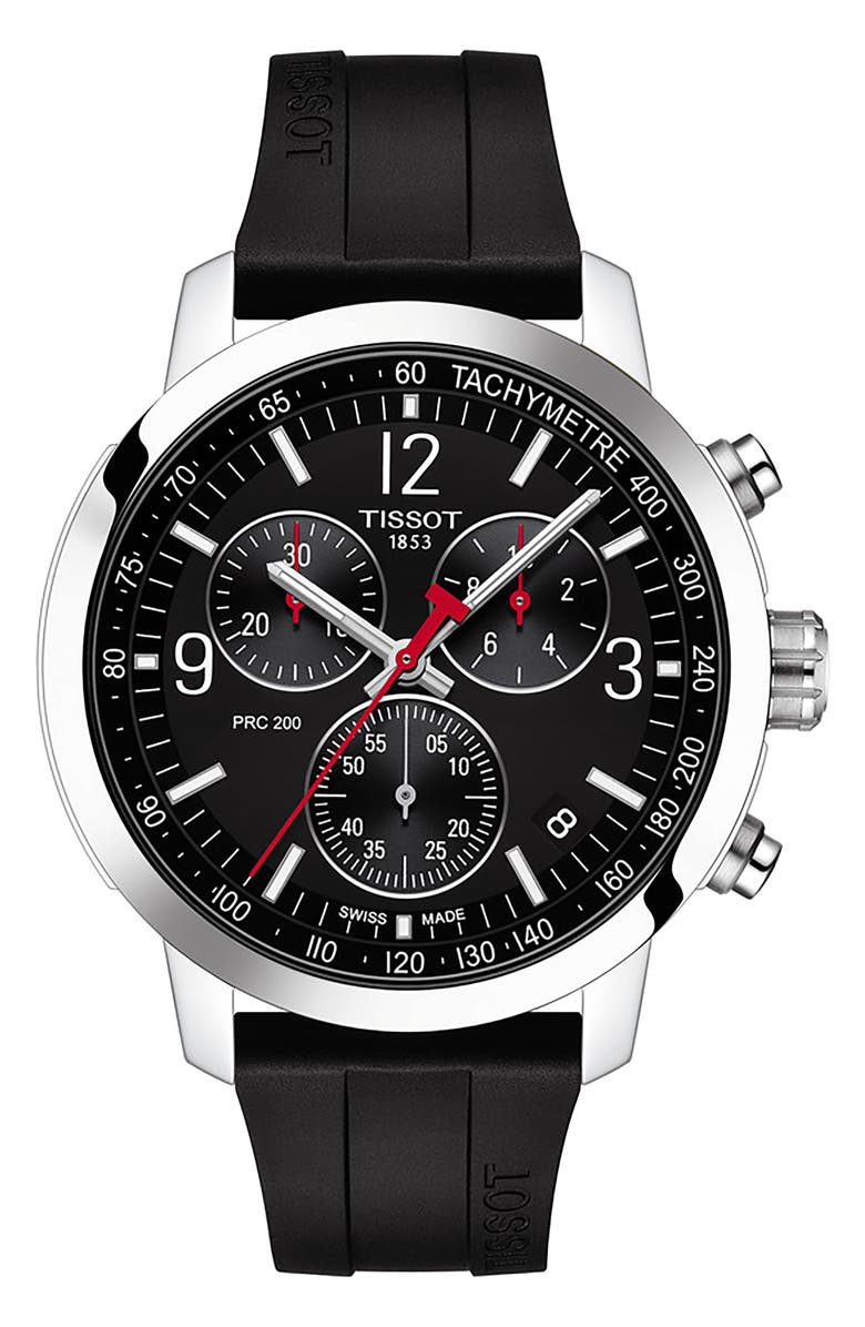 Tissot PRC 200 Chronograph Rubber Strap Watch, 43mm, Main, color, 