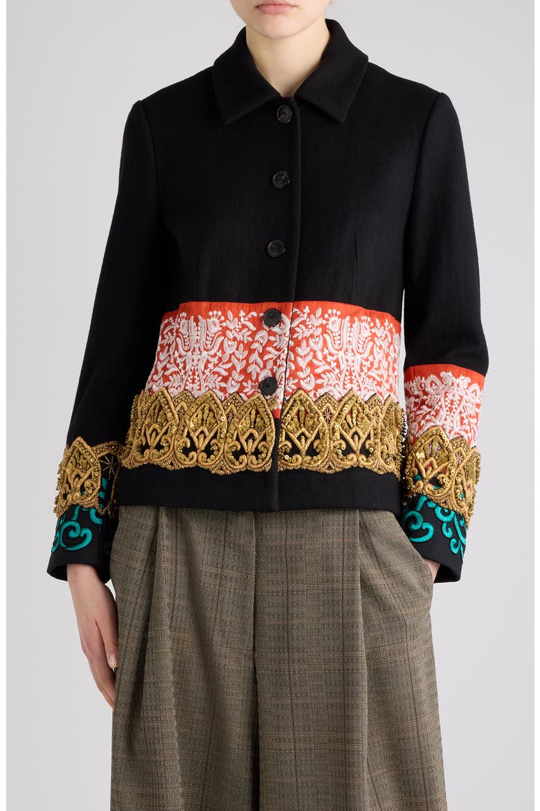Bettsy Embroidered Wool Jacket, Main, color, BLACK