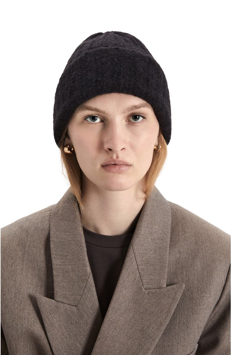 HYER GOODS Upcycled Alpaca Chunky Wool Rib Beanie, Alternate, color, Heather Black