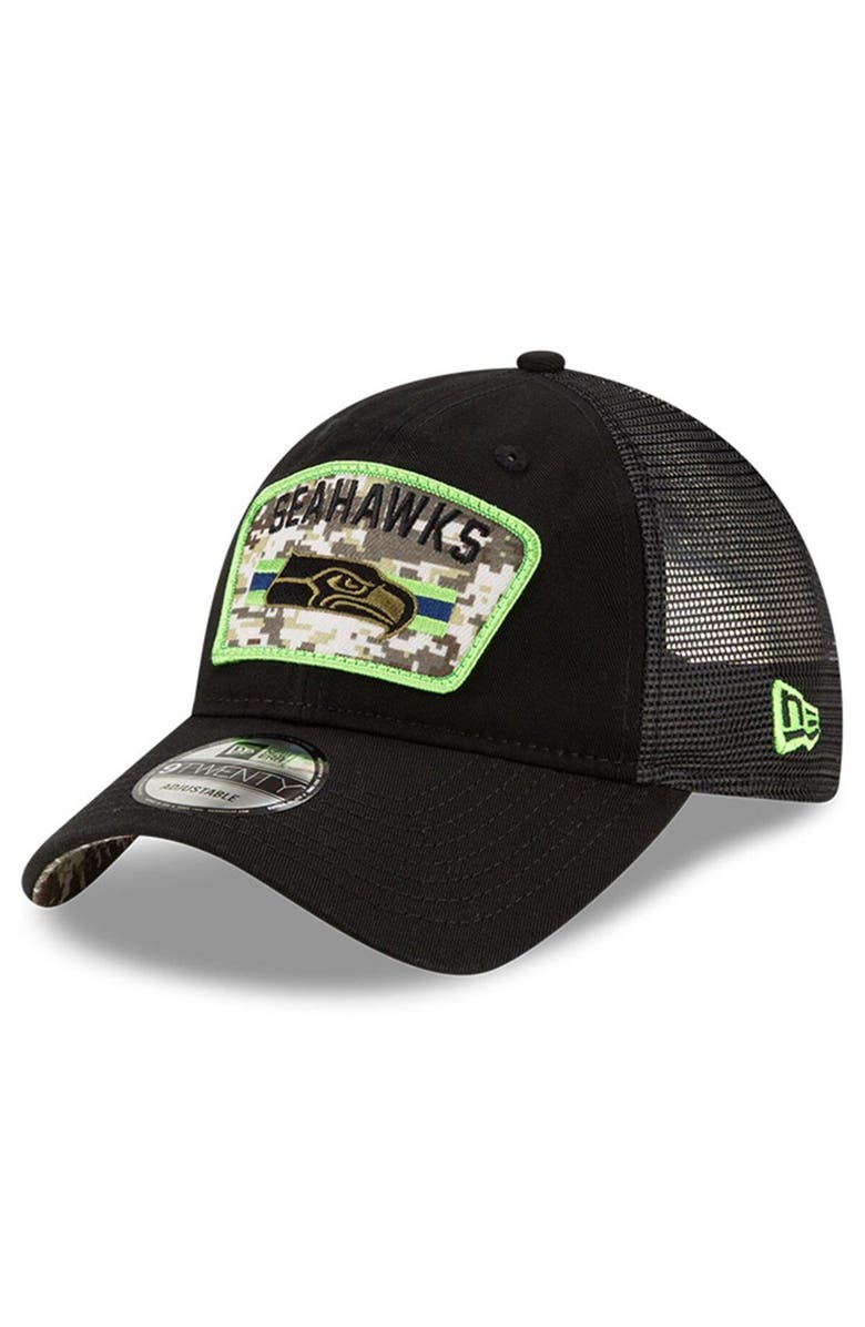 New Era Men's New Era Black Seattle Seahawks 2021 Salute To Service Trucker 9TWENTY Adjustable Hat, Alternate, color, 