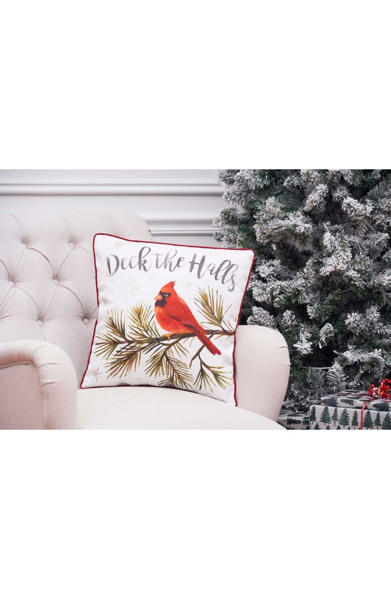 C&F Home Deck The Halls Cardinal Christmas Printed Throw Pillow, 18" x 18", Alternate, color, Red