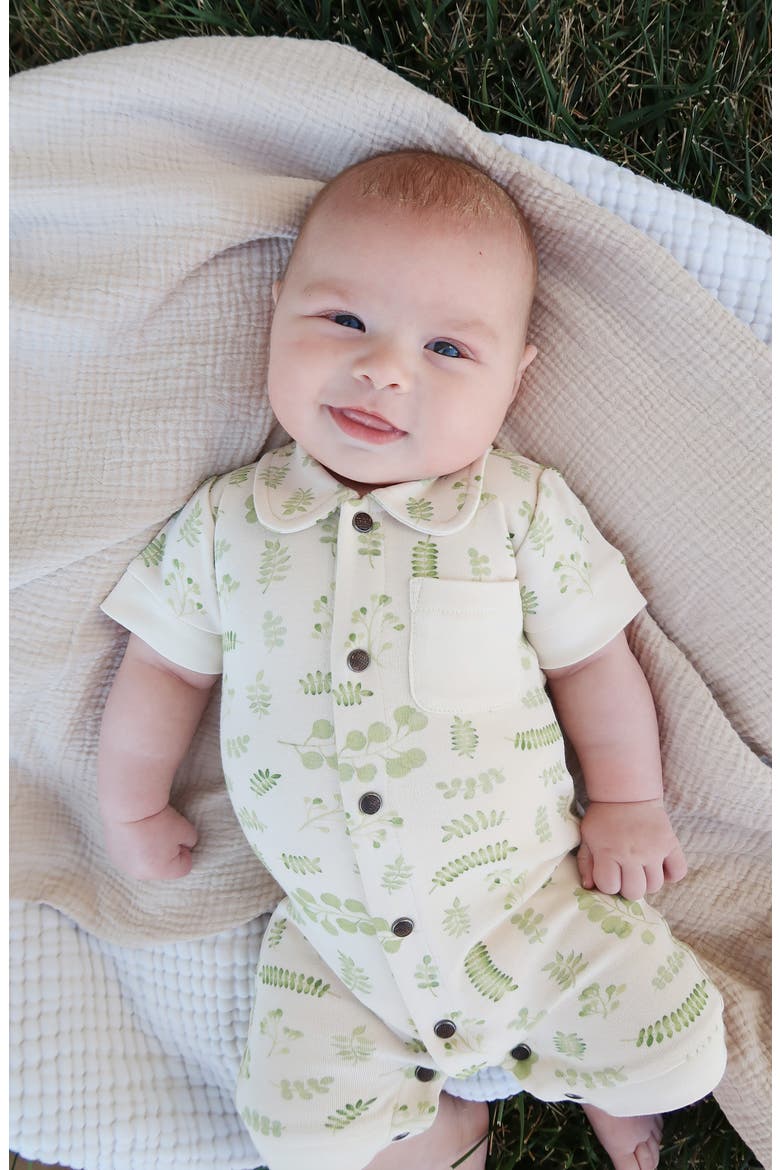 Print Organic Cotton Pocket Romper, Alternate, color, STONE BOTANICA