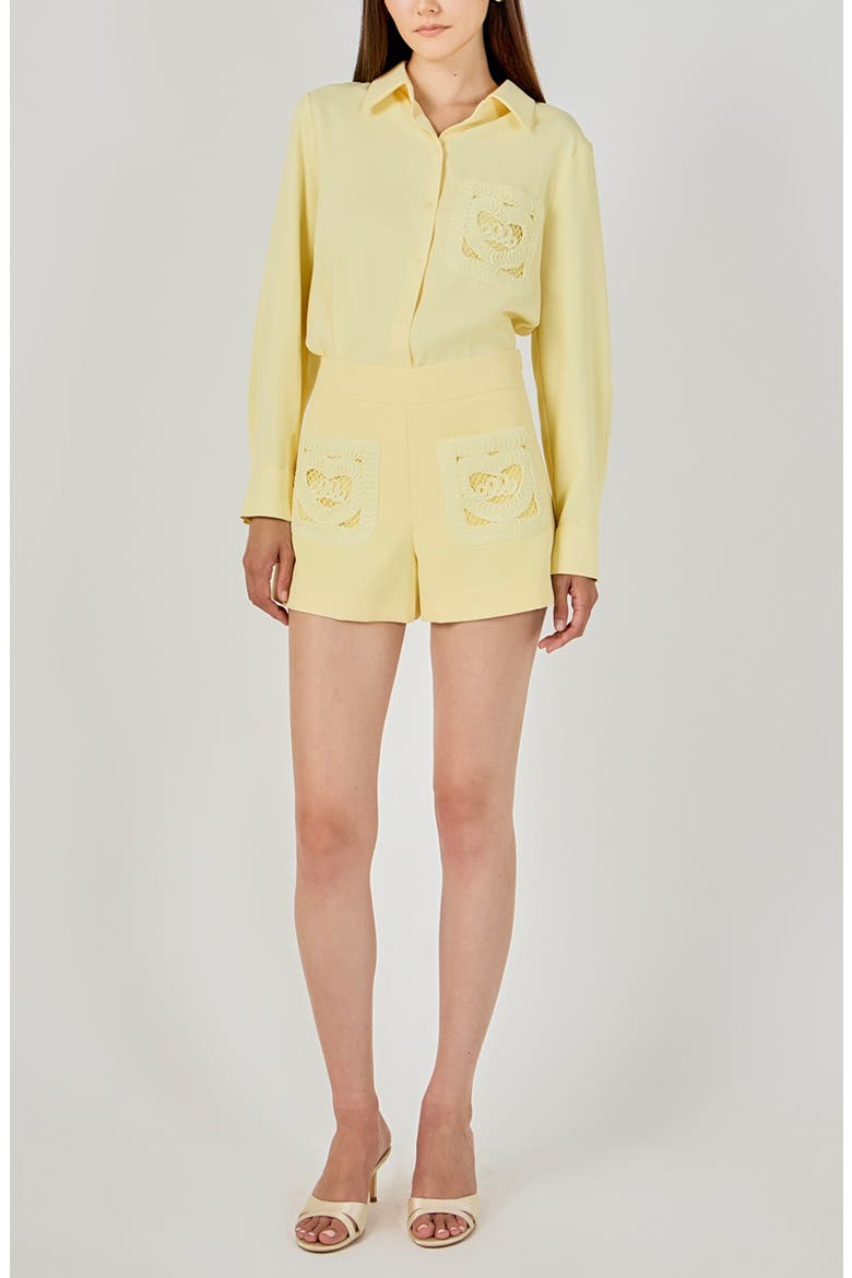 Net Pocket Button-Up Shirt, Alternate, color, LIGHT YELLOW