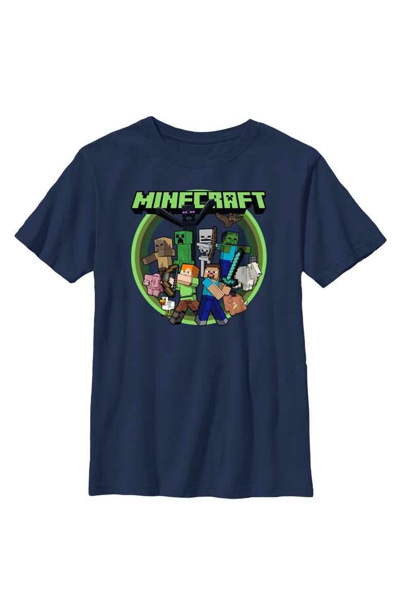 MINECRAFT Boy's Minecraft Heroes and Mobs  Graphic T-Shirt, Main, color, Navy Blue
