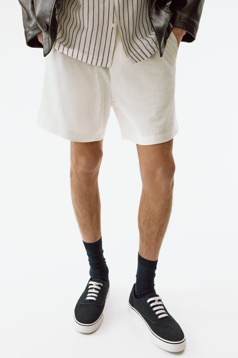 Relaxed Fit Linen-blend Shorts, Alternate, color, White