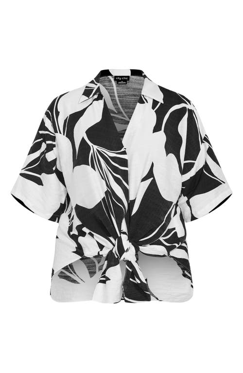 City Chic Abstract Floral Tie Front Shirt In Palm Paradise
