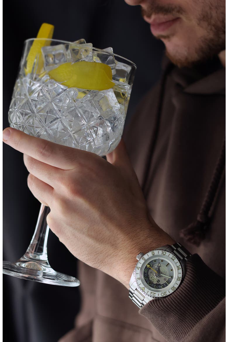 Gin Tonic Automatic GMT Bracelet Watch, 40mm, Alternate, color, STEEL