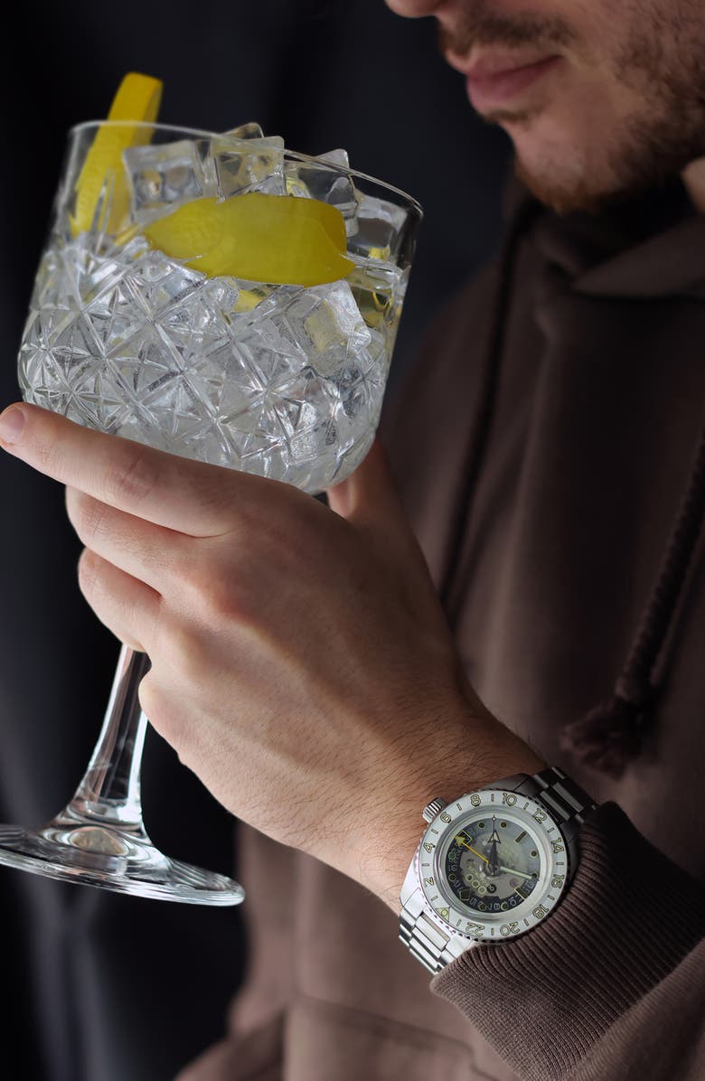 OUT OF ORDER Gin Tonic Automatic GMT Bracelet Watch, 40mm, Alternate, color, Steel