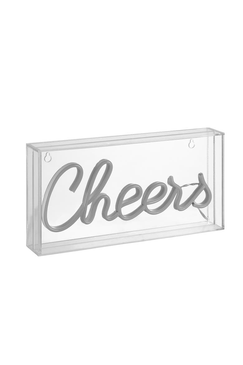 Cheers Contemporary Glam Acrylic Box USB Operated LED Neon Light, Alternate, color, Yellow