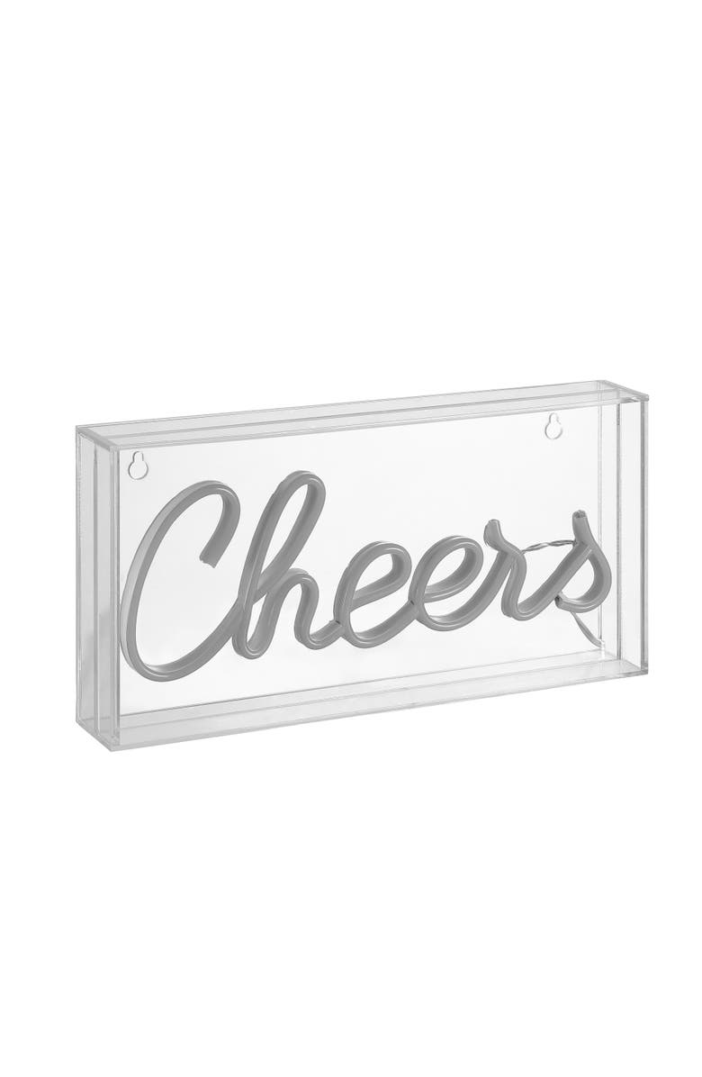 JONATHAN Y Cheers Contemporary Glam Acrylic Box USB Operated LED Neon Light, Alternate, color, Yellow