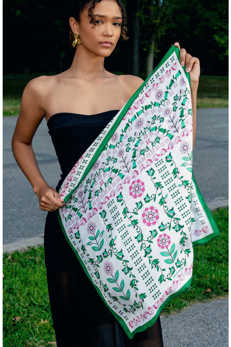 Ivy Parterre Double Sided Silk Scarf, Alternate, color, Green