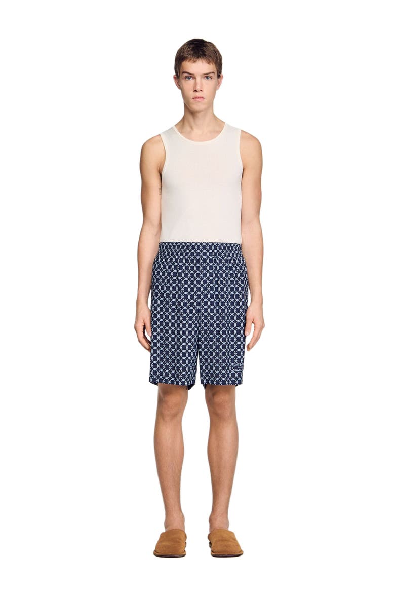 Link print floaty shorts, Alternate, color, Navy blue
