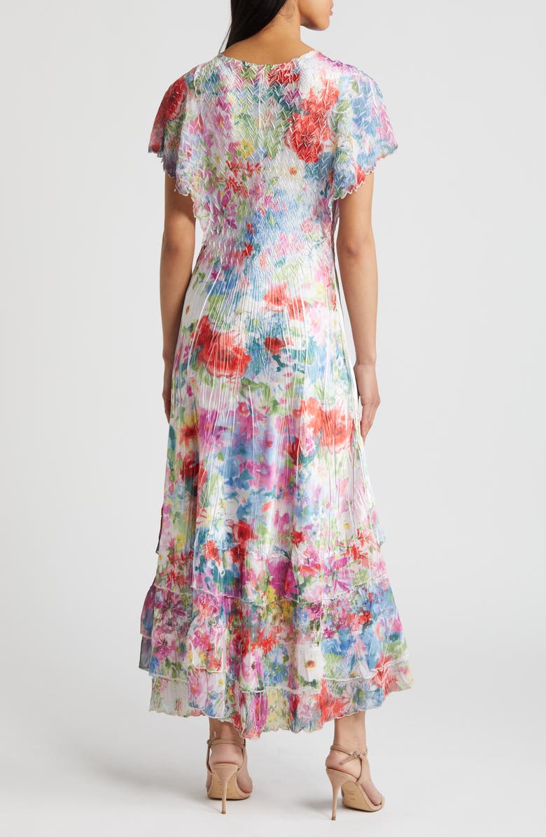 Komarov Floral Flutter Sleeve Chiffon & Charmeuse Maxi Dress | Nordstrom