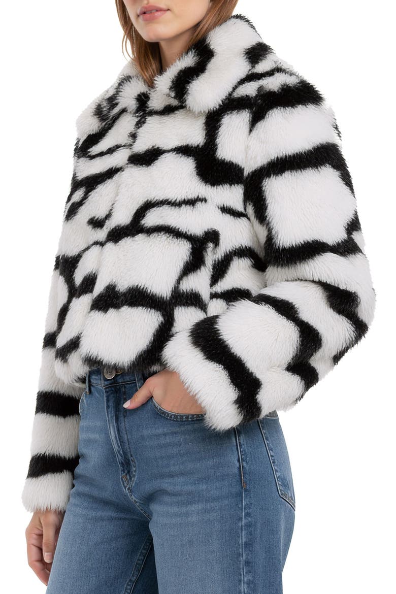 Abstract Print Faux Fur Jacket, Alternate, color, BLACK OFF/ WHITE