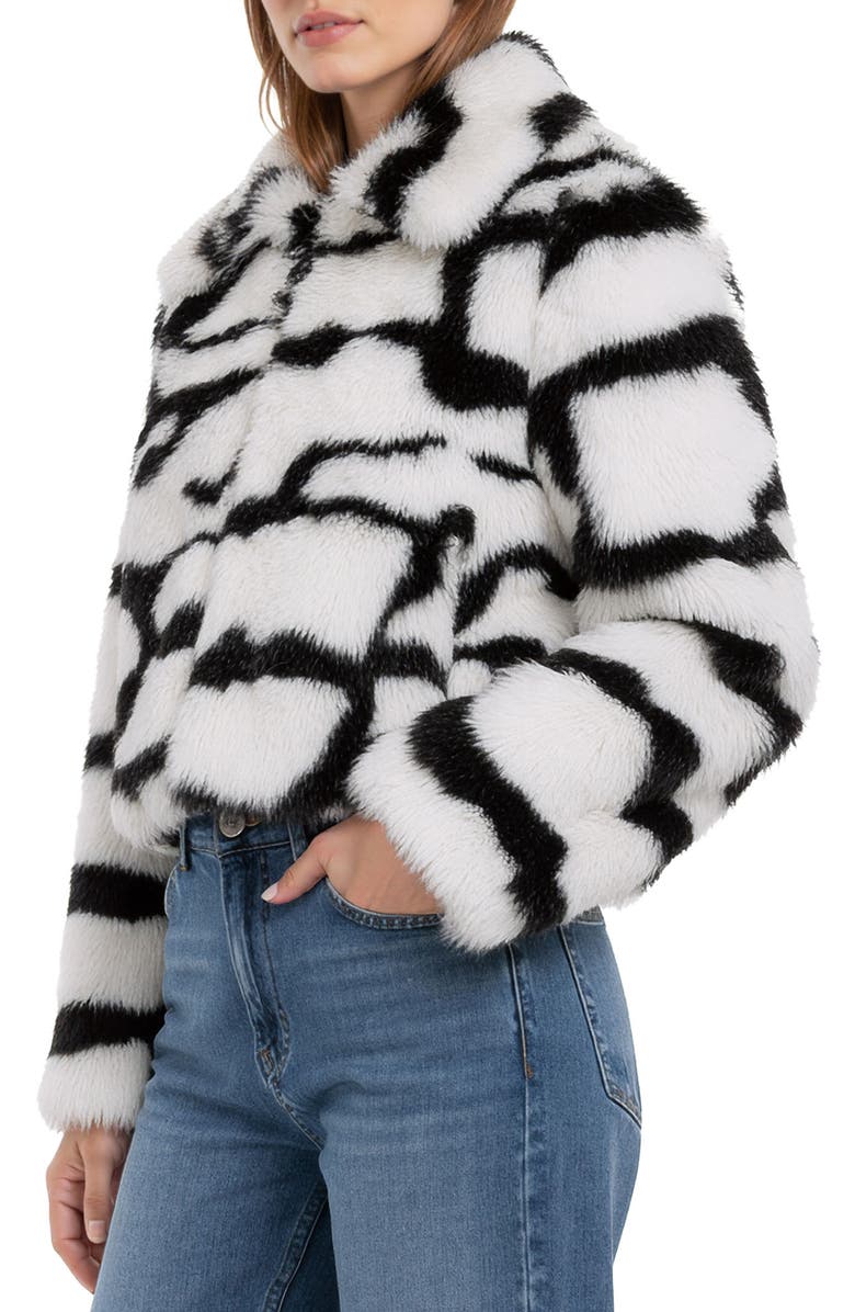 All in Favor Abstract Print Faux Fur Jacket, Alternate, color, Black Off/ White