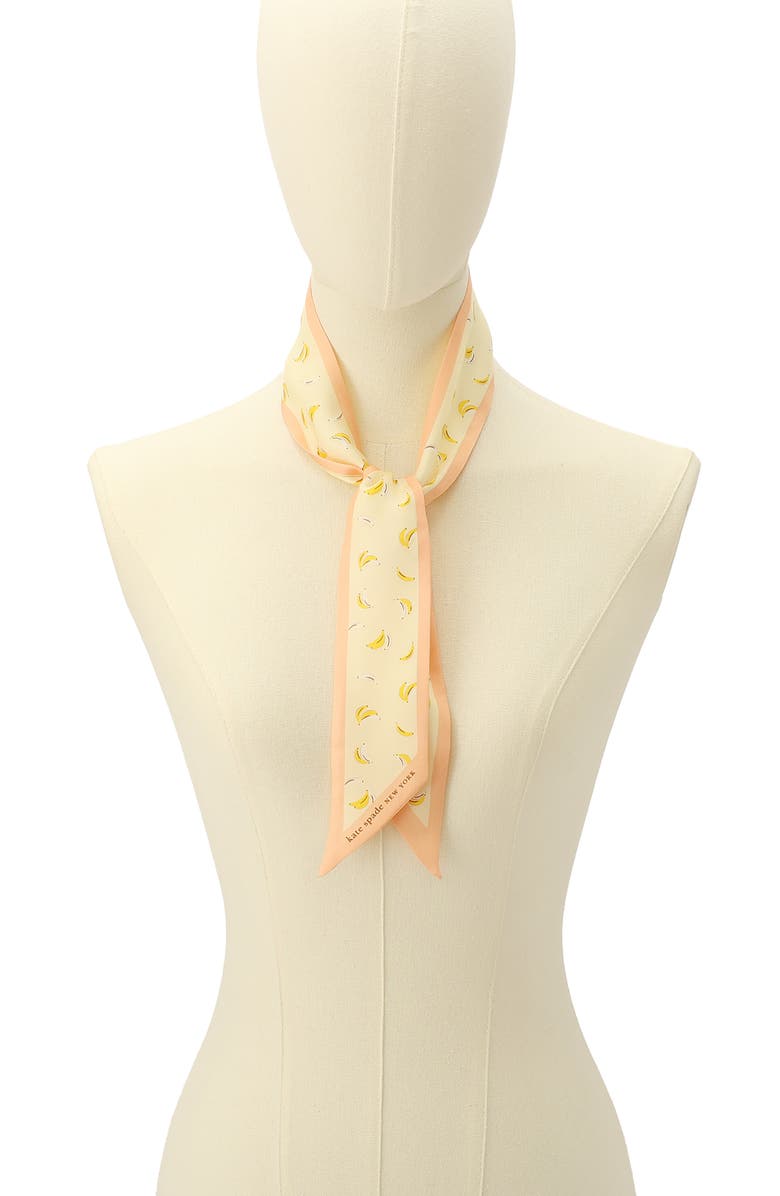 Kate Spade New York bold bananas silk skinny scarf, Alternate, color, Light Cantaloupe
