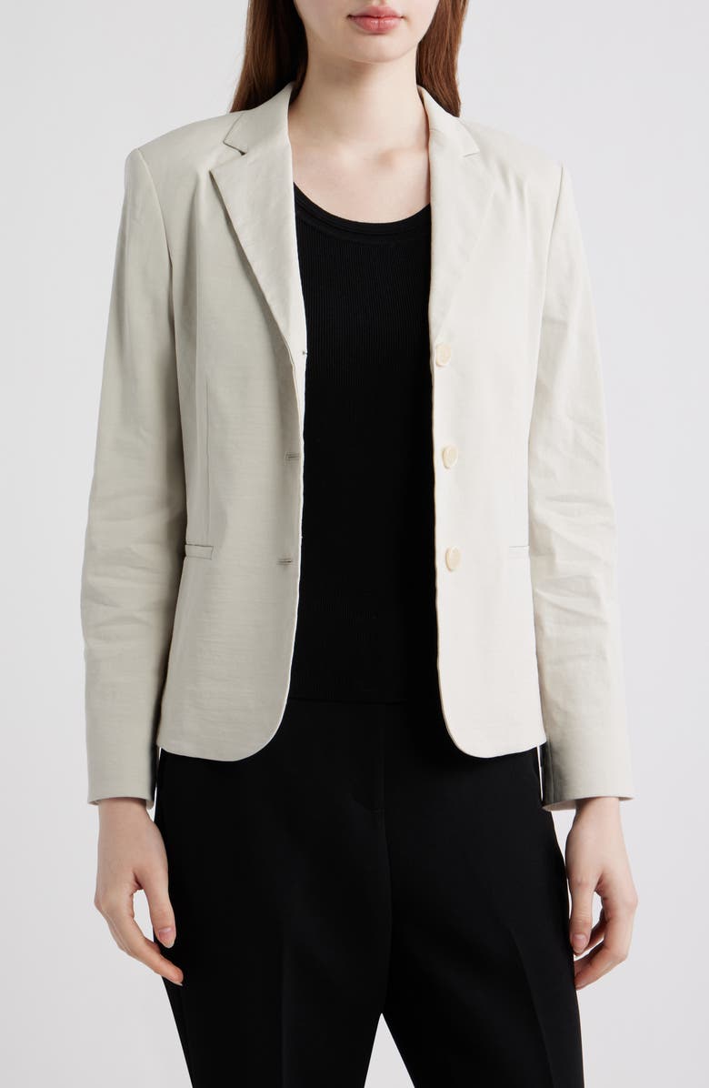 Theory Shrunken Linen Blend Jacket, Main, color, White Clay