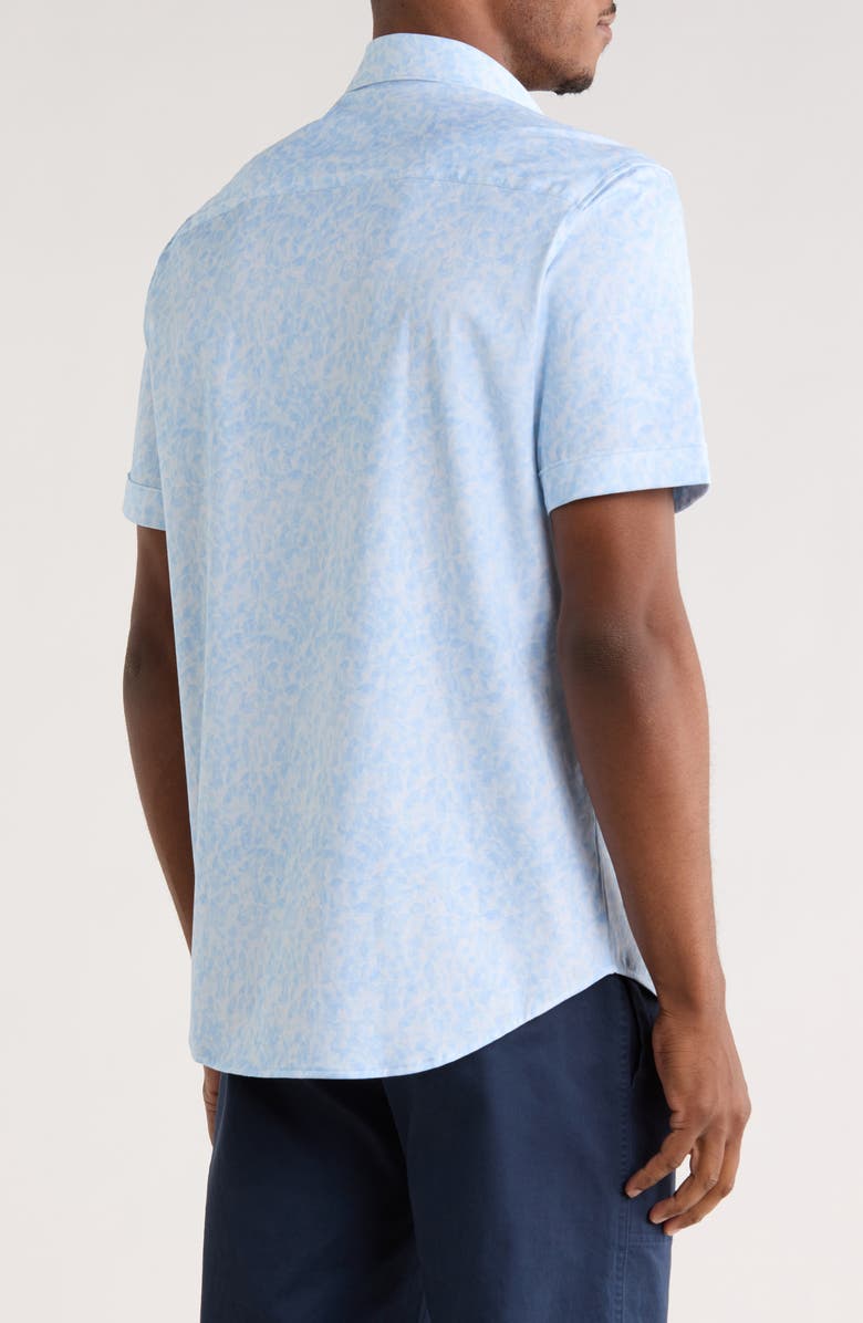 Bugatchi Print Short Sleeve Button-Up Shirt, Alternate, color, Sky