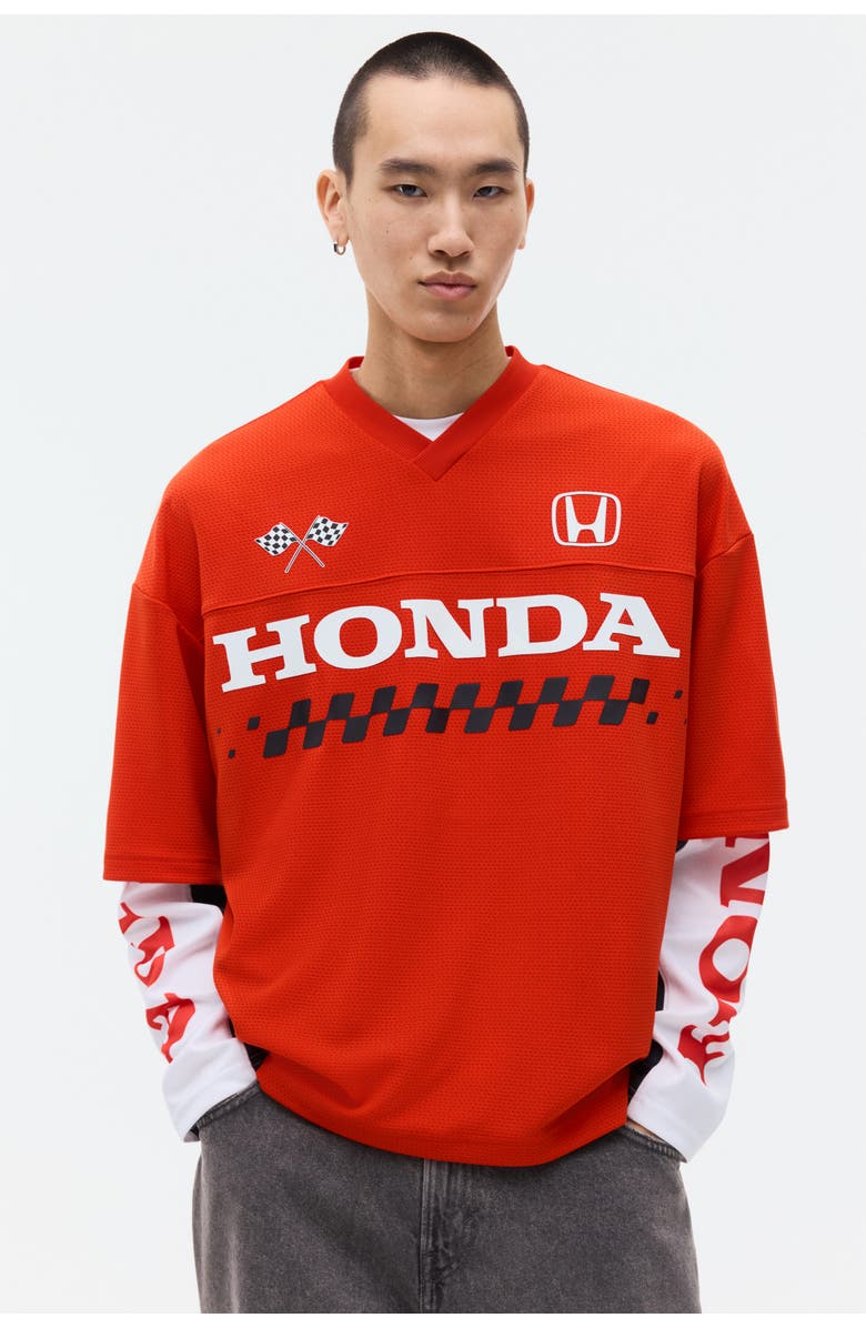 H&M Oversized printed mesh t-shirt, Main, color, Red/Honda
