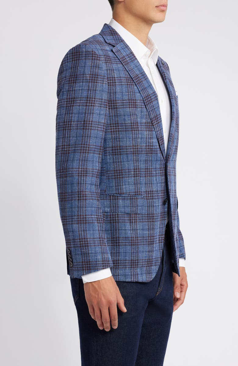 BOSS Hutson Plaid Virgin Wool, Cotton & Linen Blend Sport Coat, Alternate, color, Dk Bu