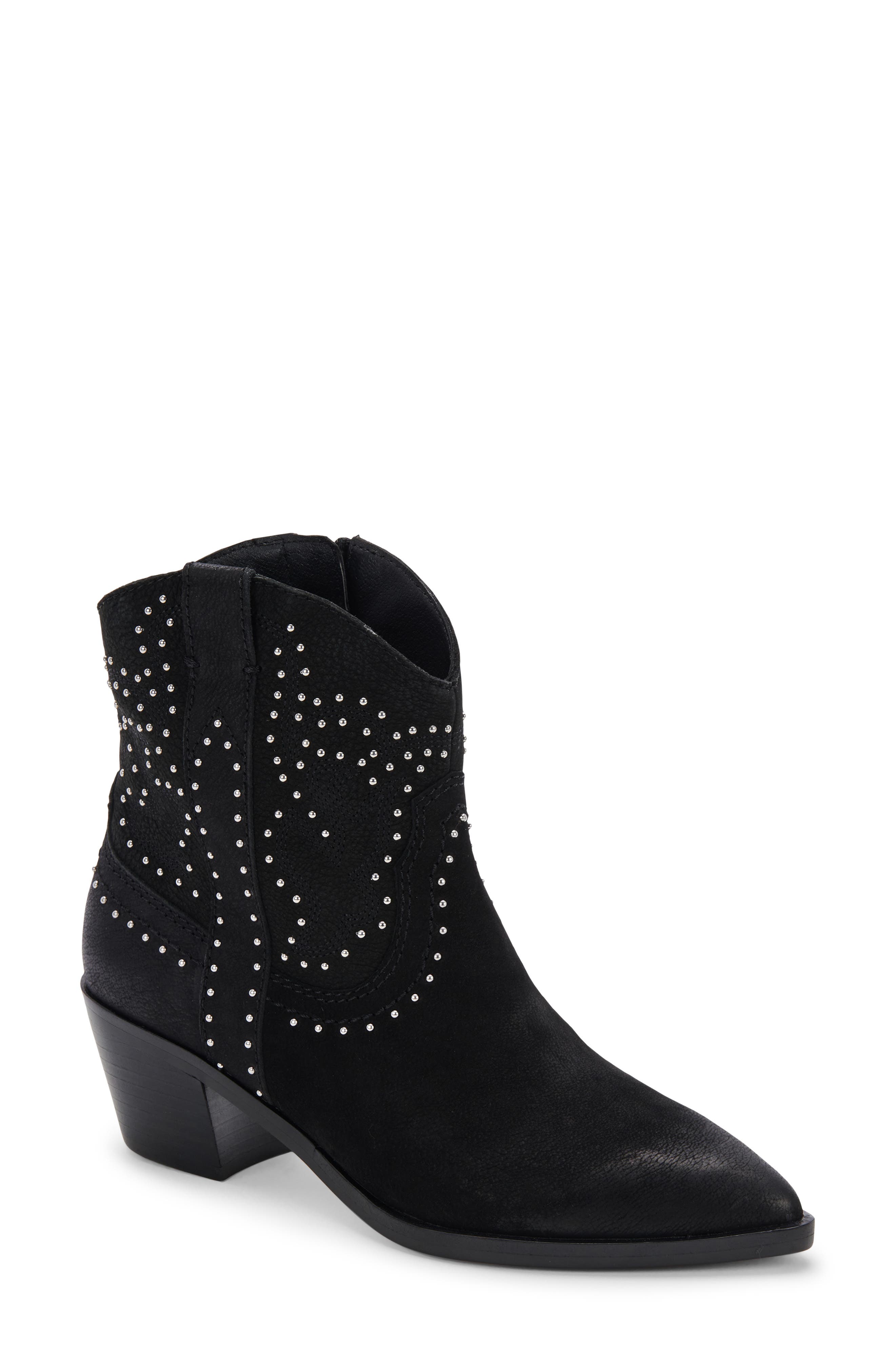 Solow Stud Western Boot, Main, color, BLACK NUBUCK