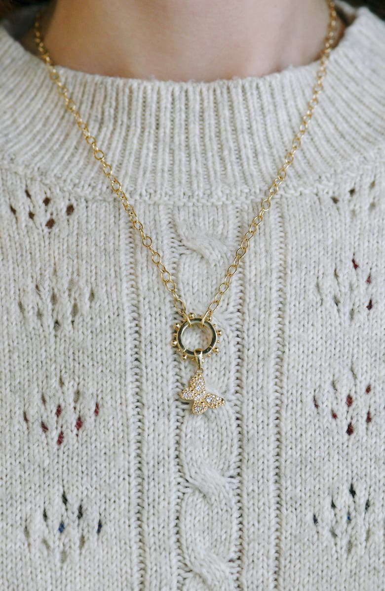 Anzie Dew Drop Pavé Diamond Butterfly Pendant, Alternate, color, Gold
