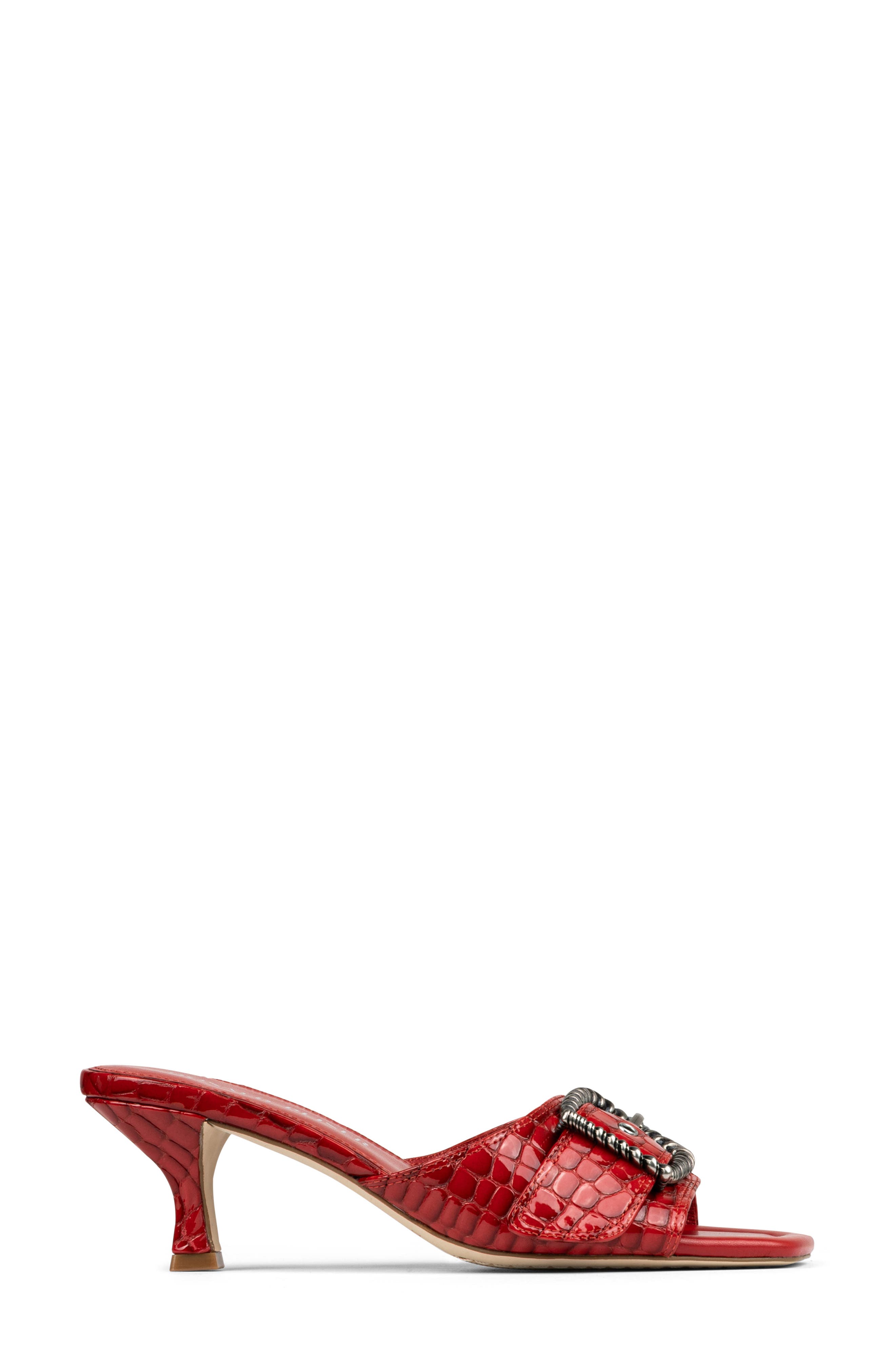 Buckle Croc Embossed Slide Sandal, Alternate, color, TOMATO