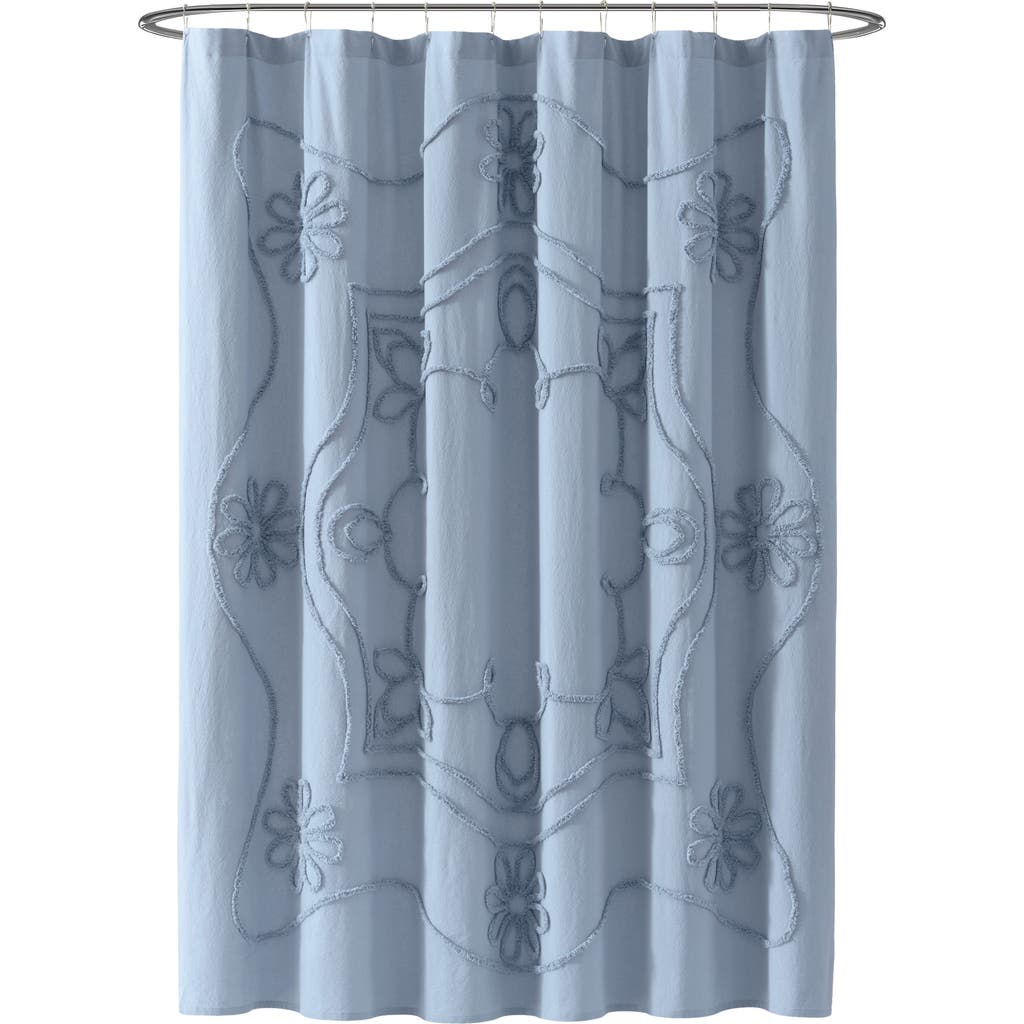 Peri Home Retro Scroll Shower Curtain In Blue