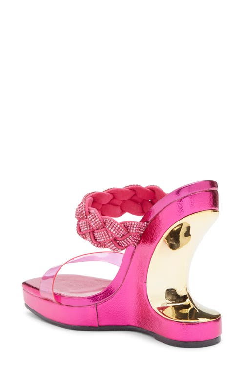Ashley Kahen Melrose Cutout Wedge Rhinestone Sandal In Fuchsia