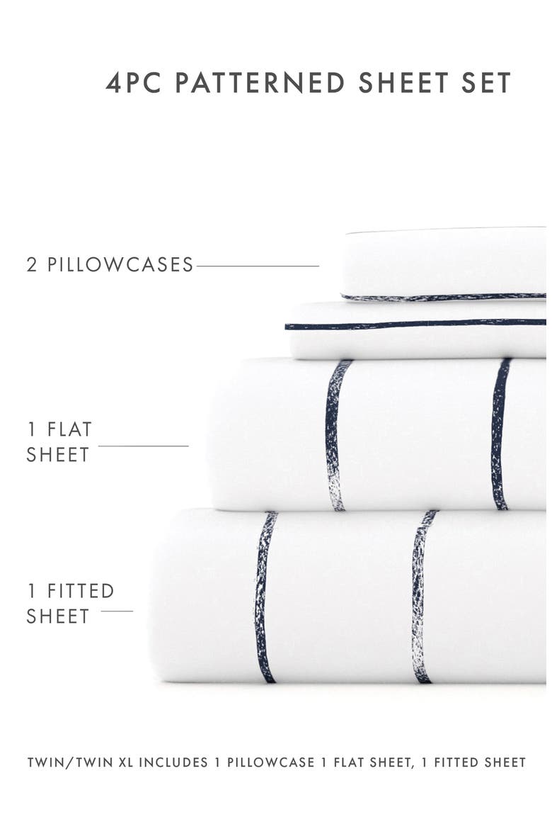 HOME SPUN Premium Ultra Soft Distressed Field Stripe Pattern 4-Piece Bed Sheets Set, Alternate, color, NAVY