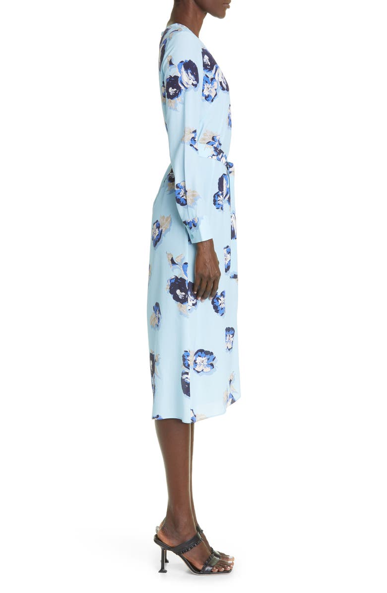 St. John Collection Rose Print Long Sleeve Silk Blend Midi Dress, Alternate, color, 