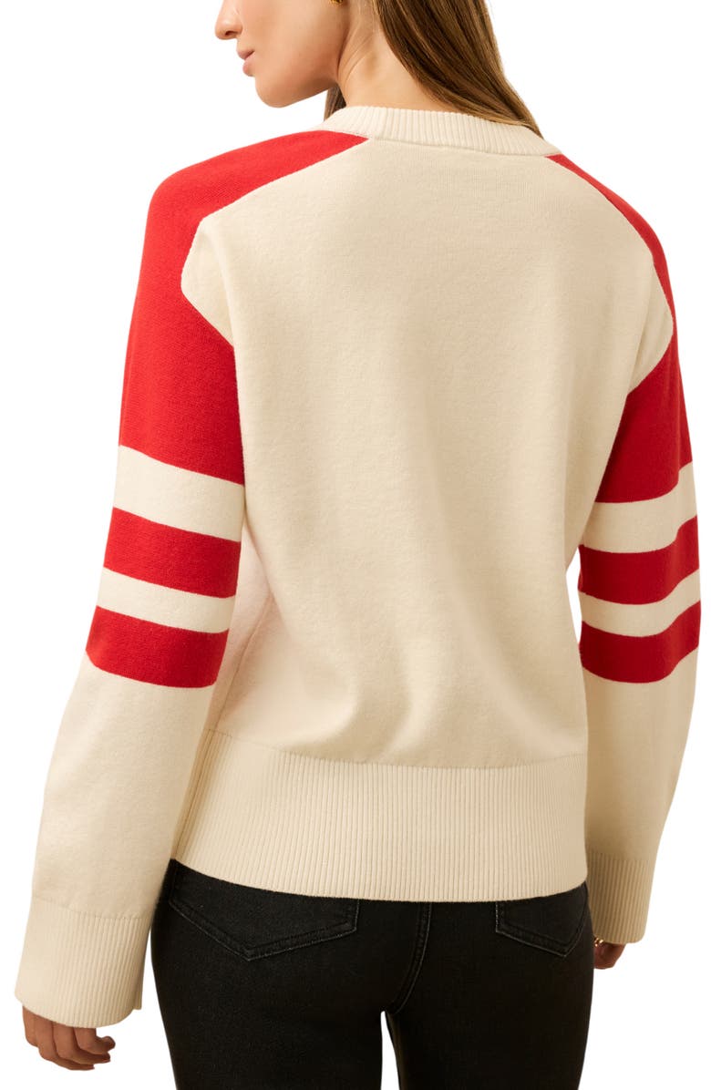 Faherty Throwback Stripe Organic Cotton & Cashmere Sweater, Alternate, color, Peppermint Red