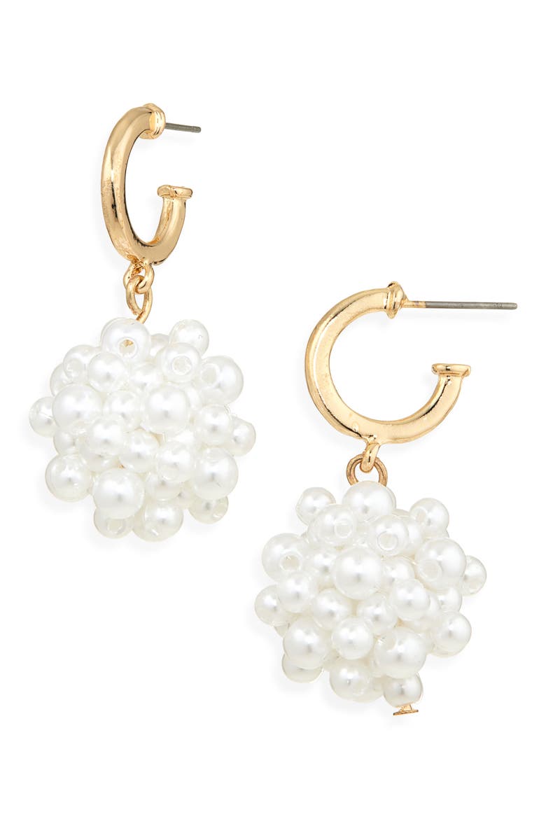 Faux Pearl Cluster Drop Earrings, Main, color, GOLD PEARL