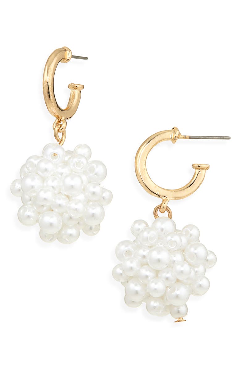 Tasha Faux Pearl Cluster Drop Earrings, Main, color, Gold Pearl