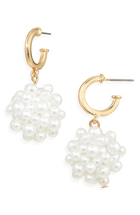 Faux Pearl Cluster Drop Earrings