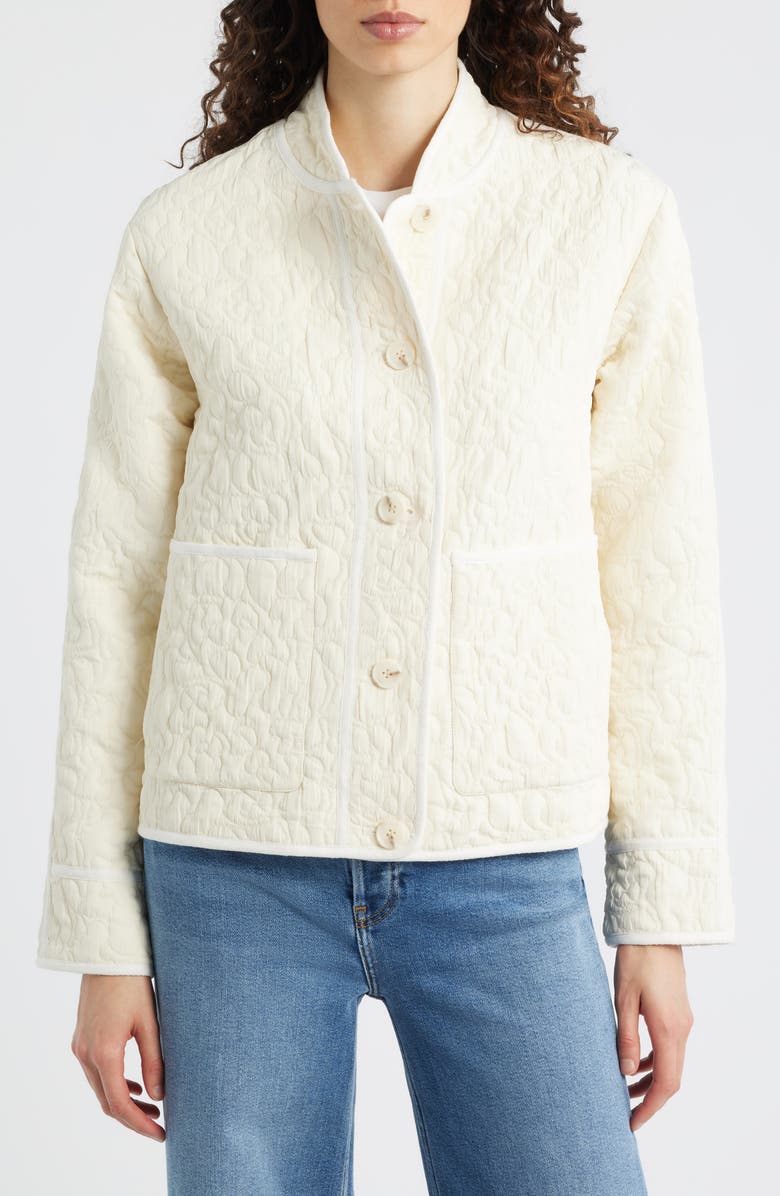 Bernardo Quilted Jacquard Jacket, Alternate, color, Cream