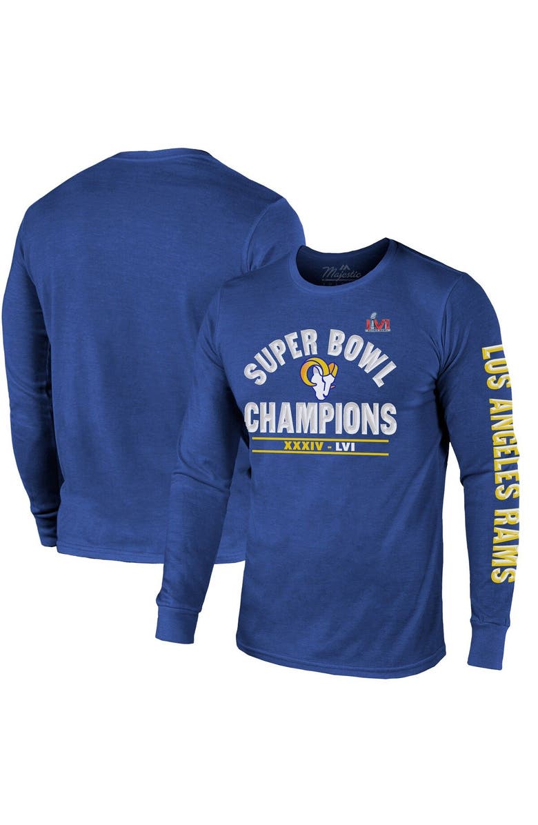 Majestic Threads Men's Majestic Threads Royal Los Angeles Rams 2-Time Super Bowl Champions Always Champs Tri-Blend Long Sleeve T-Shirt, Main, color, 