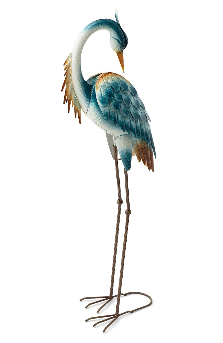 Glitzhome Metal Standing Crane Garden Statue with Stakes, Alternate, color, Blue