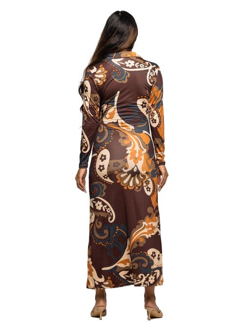 24seven Comfort Apparel Paisley Empire Waist Maxi Dress In Black