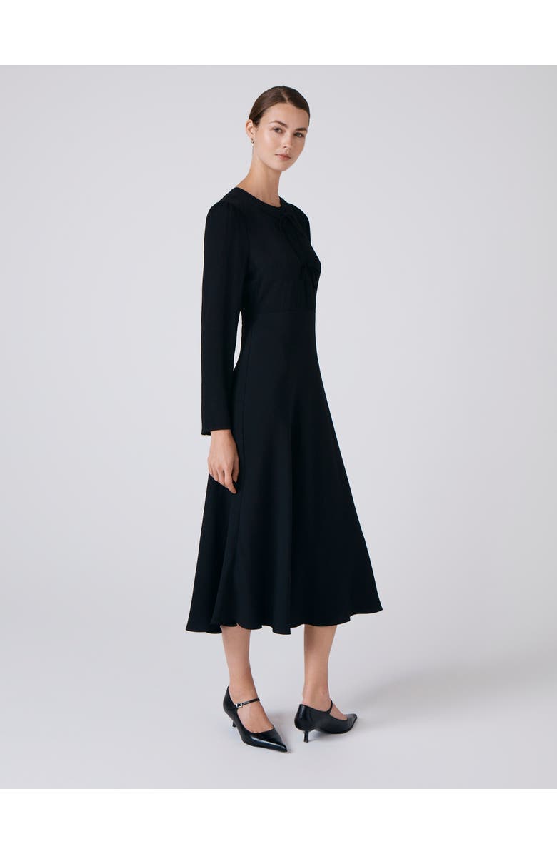 Ghost London Cora Crepe Tie Front Midi Dress, Main, color, Black