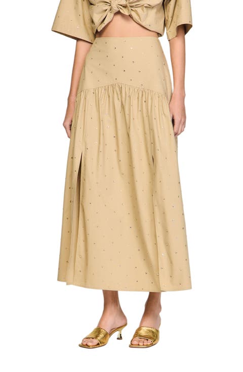 Long rhinestone cotton skirt