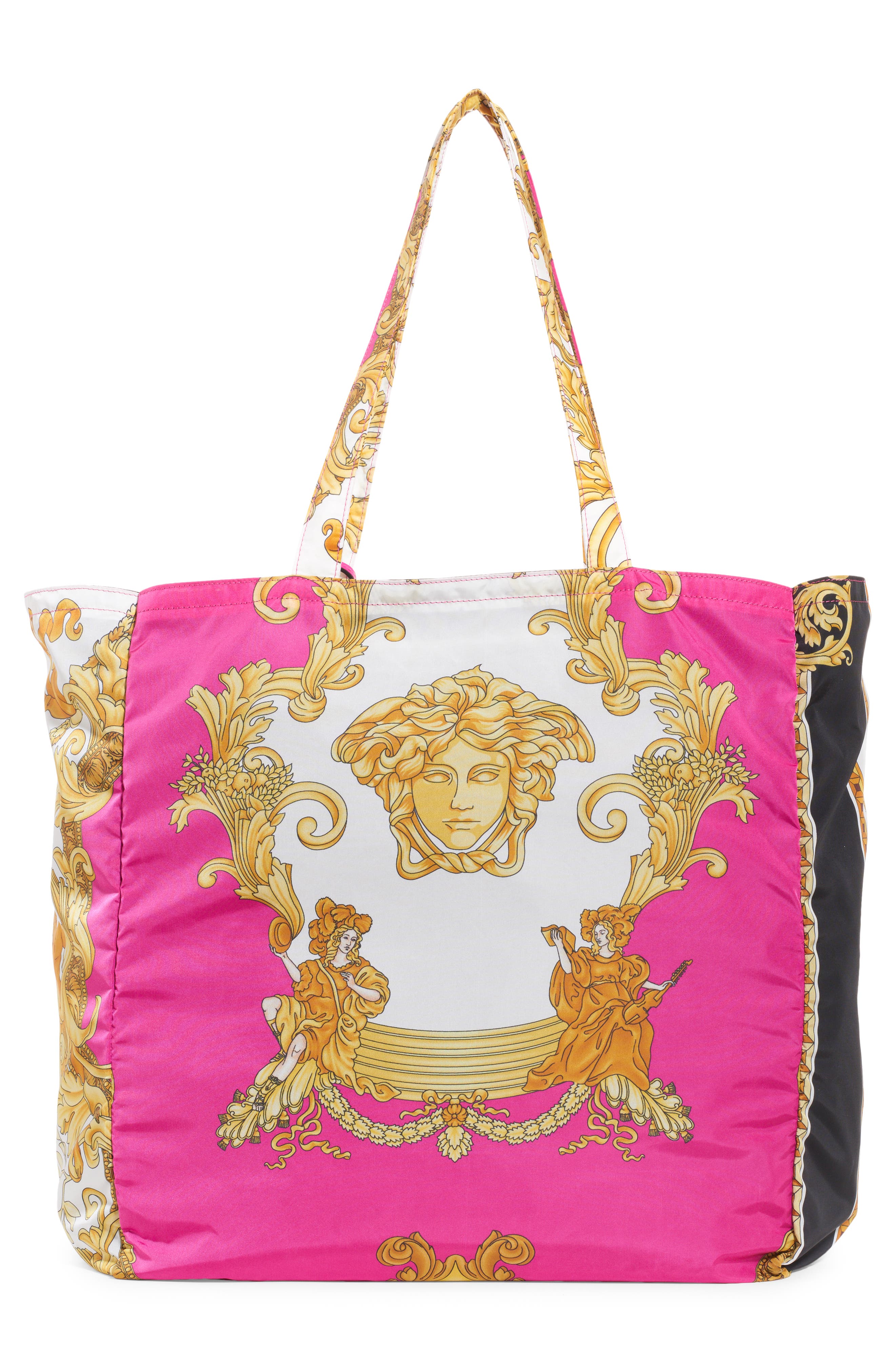 Barocco Renaissance Nylon Tote, Alternate, color, FUXIA MULTICOLOR VERSACE GOLD