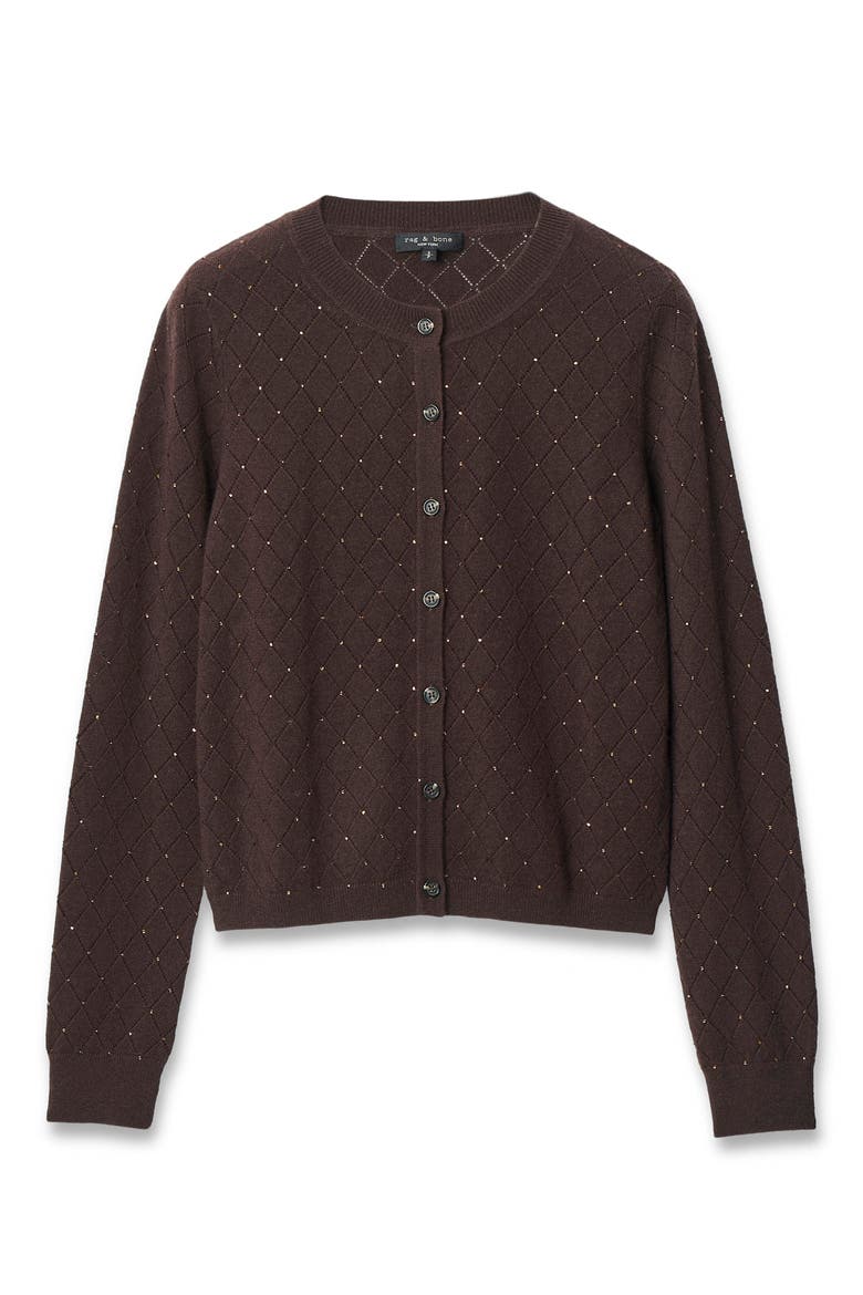 Archie Embellished Cotton & Cashmere Cardigan, Alternate, color, DARK BROWN