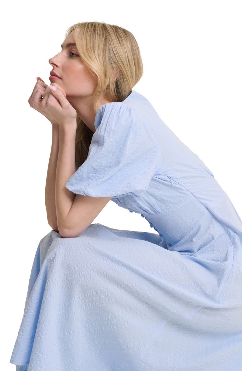 Nobody's Child Melody Texture Puff Sleeve Organic Cotton Midi Dress, Alternate, color, Blue