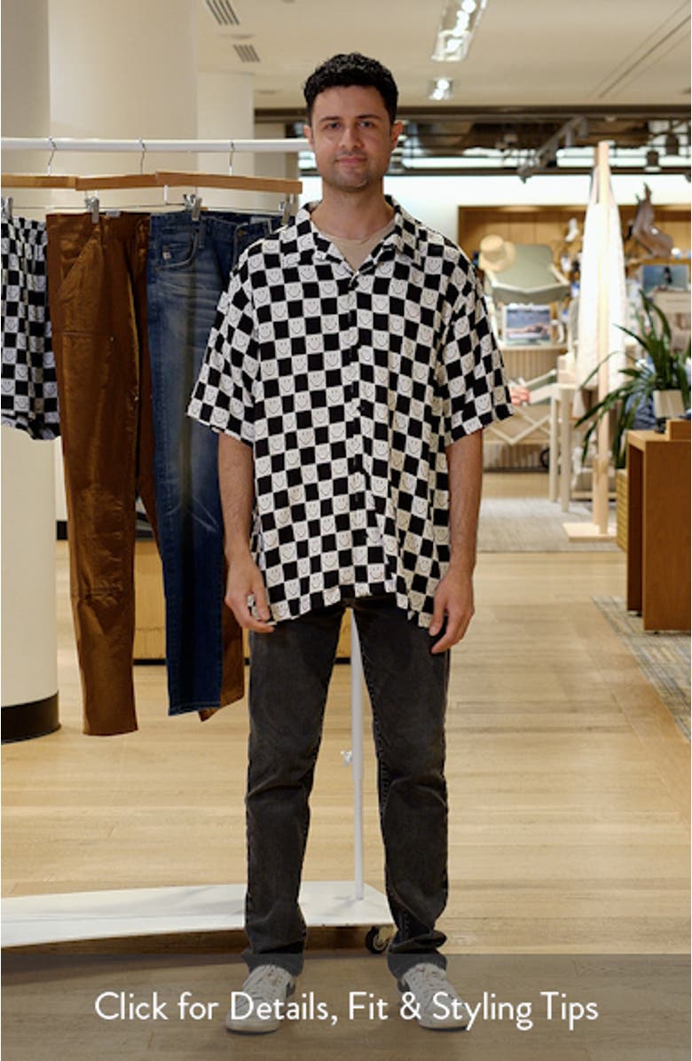 SMILEY<sup>®</sup> Checkerboard Print Camp Shirt, sales video thumbnail