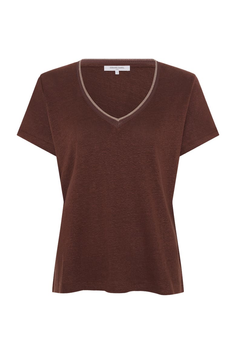 Mirana Linen V-Neck T-Shirt, Alternate, color, Brown